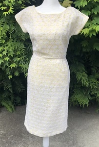 Vintage 1950's Junior House XS Dress Yellow w White Lace Taylored Back Zip - Picture 1 of 12