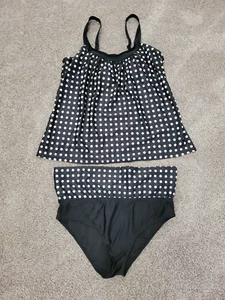 2-teiliger Tankini Badeanzug schwarz & weiß Tupfen Damen XL - Bild 1 von 10