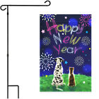 Garden Flag Stand Black 36x16IN & Garden Flag Happy New Year Dog and Cat 12x18IN