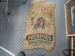 DE COLECCIÓN NODAK Red River PAPA Bolsa de Arpillera Saco Publicidad Granja Nativa Americana - Imagen 1 de 8