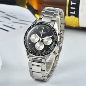 Corgeut Mens Watch full Steel Multifunction 24 Hours Chronograph Quartz Watch - Picture 1 of 19