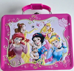 Disney Five Princesses 7.5" collectible Hot Pink Tin Lunch Box Lunchbox ONLY - Picture 1 of 5