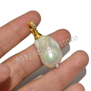 Riesig 15x24mm Weiß Südsee Barock Muschel Perle Anhänger 14K Gelbgold Vergoldet - Bild 1 von 7