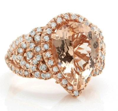Unique 3.80CT Pear Cut Natural Morganite In 14k Rose Gold Gift Ring For Women's - Image 1 of 4