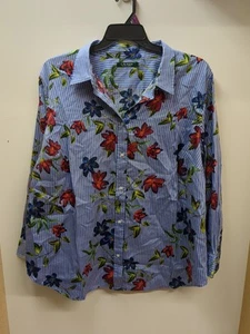 Lauren Ralph Lauren Shirt Women's XXXL 3xl Blue Floral Cotton Sateen Preppy - Picture 1 of 8