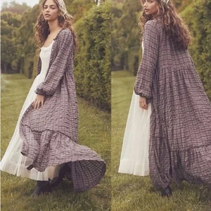 Free People Edie Plaid Button Front Cotton Layering Cottagecore Maxi Dress Sz M - Picture 1 of 11