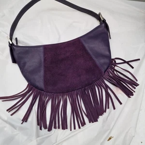 Vintage Designer Purple Fringe Leather boho bag - Picture 1 of 6