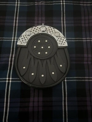 WOOSHGEAR SCOTTISH BLACK LEATHER STUDDED LEAVES GOTHIC KILT SPORRAN | GOTHIC SPORRAN