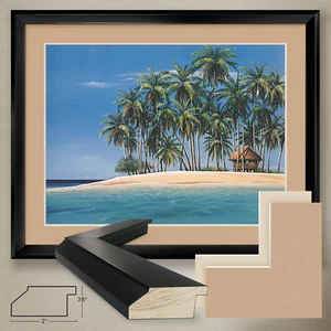 40W"x32H" TIKI TIME by RON PETERS - PALM TREES - DOUBLE MATTE, GLASS and FRAME - Picture 1 of 5