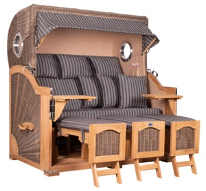 Strandkorb Düne Grande XXL Bullauge Teak PE grey Dessin 500 - Bild 1 von 12