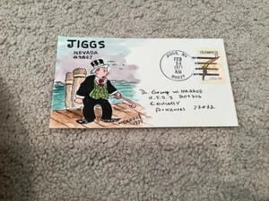 1977 JIGGS Nevada: Signed FOLK ART WATERCOLOR Postal Cover GEORGE HARROD - Picture 1 of 2