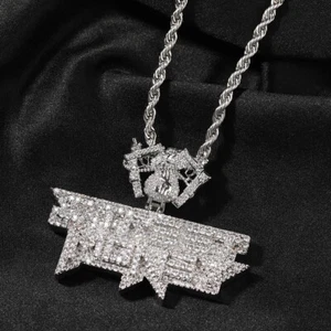 Hip Hop Guns MONEY Letters Pendant Necklace Mens Gold CZ Rapper Fashion Jewelry - Picture 1 of 15