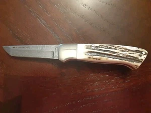 VTG. PARKER BENCH MADE TAKO JAPAN STAG DAMASCUS SINGLE BLADE LOCK BACK KNIFE... - Picture 1 of 13