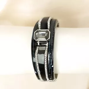 SIMPLY VERA WANG Women's BLACK Bangle BRACELET Gray BEAD Faux Crystals BOX CLASP - Picture 1 of 7