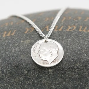Custom Date Dime Necklace 25th 30th 35th 40th 45th 50th 55th 60th 65th Birthday - Picture 1 of 3
