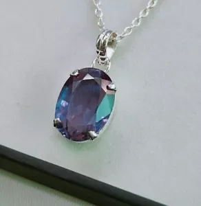 Ciondolo alessandrite 5 CT taglio ovale argento sterling 925 colore pietra cambio - Foto 1 di 6