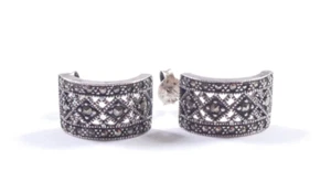 Aretes curvos vintage de marcasita de plata de ley 925 para dama 3,5 g - Imagen 1 de 4