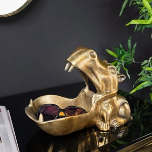Deko-Schale HIPPO - 30cm - messing gold - Metall Aluminium - handmade - Nilpferd - Bild 1 von 11