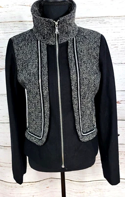Guess Wool Blend Black & White Jacket Medium~Zipper Metal Chain Trim Lined  - Изображение 1 из 4