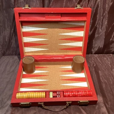VTG Crisloid Backgammon Set ALL Bakelite 1 1/4” Checkers with Leather Dice Cups - Image 1 of 4