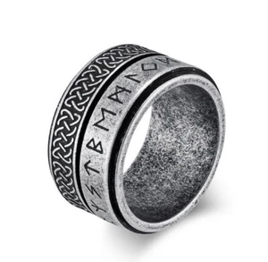 Celtic Knot & Viking Runes Double Spinner Ring Stainless Steel 14MM Size 7-13 - Picture 1 of 2