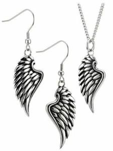 Stainless Steel Angel Wing Jewelry Set - Psalm 34:7 Shields of Strength - Picture 1 of 8