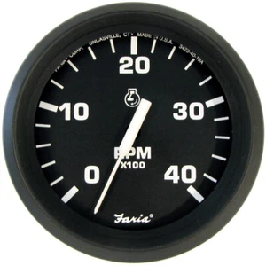 Tacómetro Faria Marine Boat 4" calibre tacómetro 4000 RPM mecánico/diesel euro negro - Imagen 1 de 3