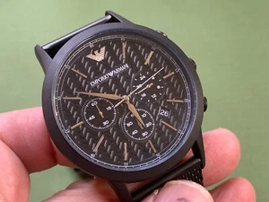 Emporio Armani AR2498 Renato Chronograph Black Dial Mesh s/s Men's Quartz Watch - Picture 1 of 17