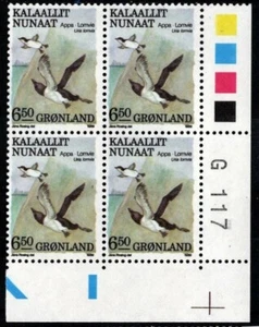 1989 Greenland Birds III Murre Uria lomvia,Marginal Block G117 MNH, Mi 194 SC185 - Picture 1 of 1