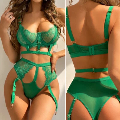 Women's Sexy Lingerie Lace Babydoll Bra Thong Set Sleepwear Underwear Nightwear - Image 1 of 4