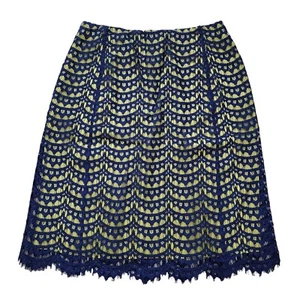 CARVEN Yellow Blue Skirt Womens 36 Lace Crochet Layer Scallop Hem - Picture 1 of 4