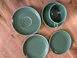 5 piece Universal Potteries BALLERINA Forest Green 2 Bread Plates 1 cup 2 saucer