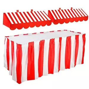 D Circus Awning Wall Decorations and Stripe Table Skirts 3 Red and White - Picture 1 of 7