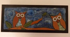 Portagioie rettangolare in legno vetro artistico fuso gufo Ecuador - Foto 1 di 7