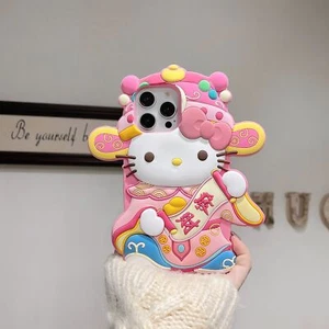 3D Rich KT Cartoon Cute Case For iPhone 16 15 Pro Max Funny Soft Silicone Cover - Picture 1 of 7