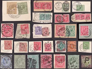 GB POSTMARKS 1900-50 Fine or Unusual ...on Piece etc ...PRICED as SINGLES - Picture 1 of 38