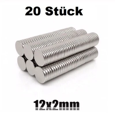 20x Mini Magnet 12 x 2mm Teller flach dünn klein rund Starkmagnet 20 N35 Scheibe - Bild 1 von 4