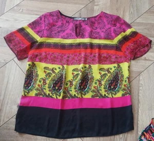 gorgeous VIBRANT pink yellow multi PAISLEY & FLORAL PRINT TOP BLOUSE* size 14 - Picture 1 of 2