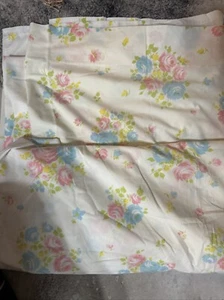 Vintage Full Flat Sheet Perma Prest Percale Multicolor Floral Pink Blue Rose OG - Picture 1 of 7