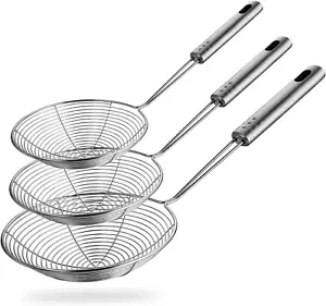 Spider Strainer Skimmer Spoon, Set of 3 Sizes Frying Spoon Stainless Steel Frye - Picture 1 of 12