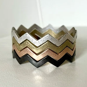 Occasionally Made Set of 4 Bracelets Chevron Pattern 9” Silver Gold Copper Black - Picture 1 of 12