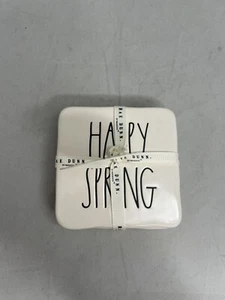 Set 4 sottobicchieri in sughero ceramica bianca Rae Dunn Happy Spring nuovi con etichetta fattoria - Foto 1 di 4