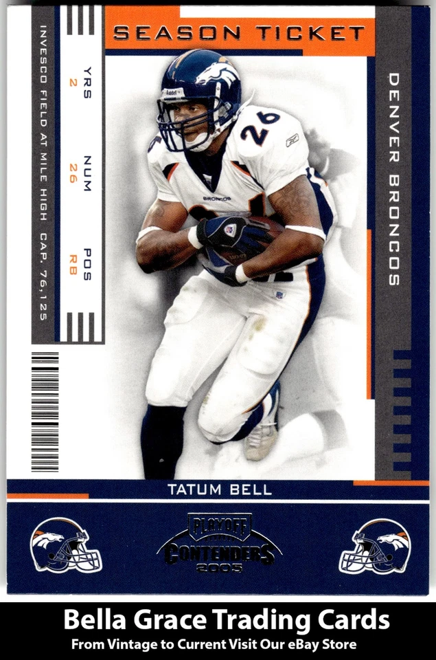 2005 Playoff Contenders Tatum Bell #32 Denver Broncos NFL Football - Image 1 of 2