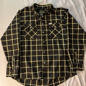 Dixxon Flannel Vogue Tyres Black Yellow Plaid Pearl Snap Shirt Size 2X - Picture 1 of 13