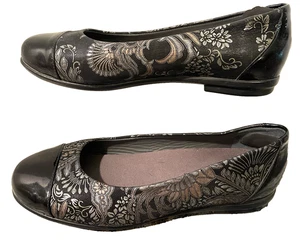 SAS Scenic Brocade Cap Toe Patent Leather Ballet Flats Black Women's Shoes 9.5 W - Picture 1 of 7
