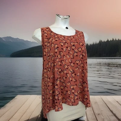 Camiseta sin mangas American Rag Cie calce suelto talla 3X naranja melón Ditsy floral plisada espalda Foto 1 de 4