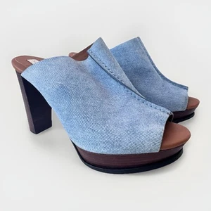 SEE BY CHLOE Clog Blue Denim Platform Slip On Mule Heel Sandals Size 39.5 - Picture 1 of 11