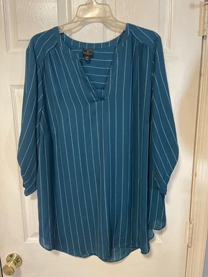 Top Mujer Worthington 2x Verde con Rayas Blancas Mangas 3/4 Foto 1 de 3