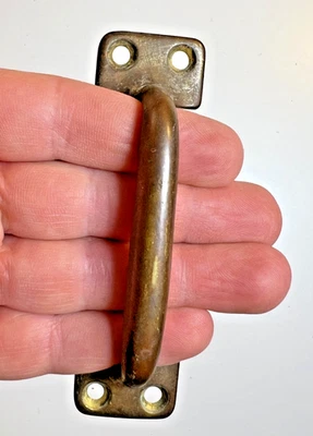 Antique Vintage Solid Brass Handle Pull 4 Hole Industrial Marine Trunk Drawer - Image 1 of 4