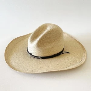 Som-Her Straw Hat Western Rodeo Cowboy Festival Boho Cottagecore Costume Tan M - Picture 1 of 16